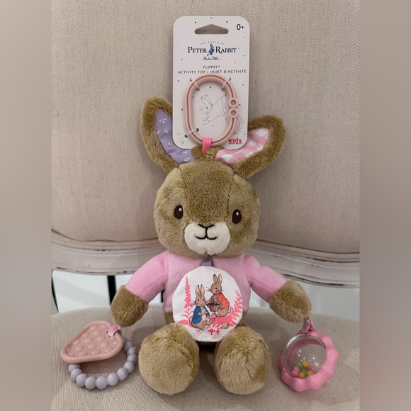 NWT Peter Rabbit Pink Flopsy Plush Lovey Activity Toy Rattle Teether Mirror - Picture 3 of 9